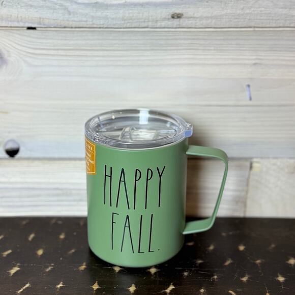 Rae Dunn Happy Fall Green Stainless Steel Mug With Lid‎ Coffee Tea - Picture 1 of 1